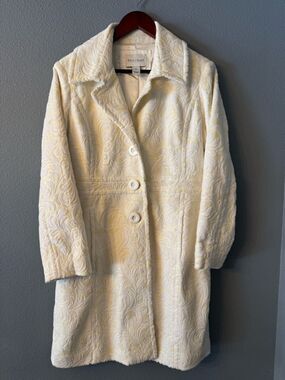 WHBM Jacquard Coat Medium Ivory Textured Elegant Wedding Spring